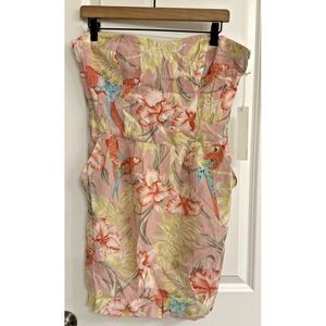 Line & Dot Anthropologie Size Large Beige Floral Strapless Mini Dress NWT Lined